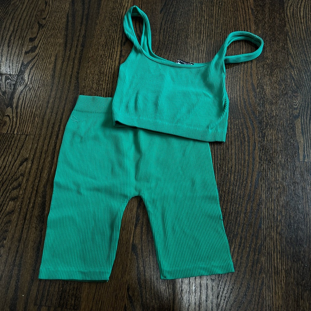 Zara Green Bra and Biker Shorts Set